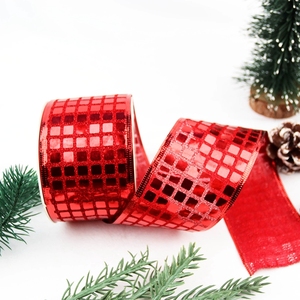 Ruban à paillettes carrées rouge et or disco de 10 yards sur bobine pour emballage cadeau, loisirs créatifs, décoration de sapin de Noël et couronnes - Product Image 5