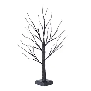 Halloween Decorations Black Spooky Tree with Purple Orange LED Lights Battery Operated Halloween Artificial Birch Tree lamp