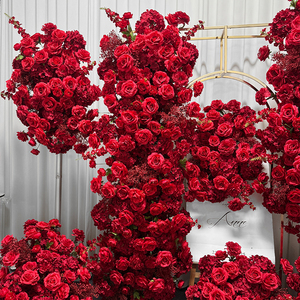 Conjunto de flores artificiales de lujo para telón de fondo de boda, color rojo intenso, decoración floral para arco de ceremonia y pasillo - Product Image 4