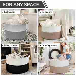 Extra <b>Large</b> Blanket Woven Laundry <b>Basket</b> 21.7x 13.8 Inch Cotton Rope Laundry Hamper Living Room for <b>Storage</b> Toys Clothes - Product Image 4