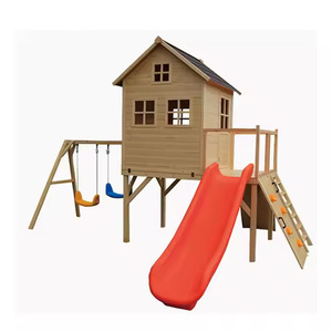 <b>Outdoor</b> <b>Playhouse</b> Wooden Tree House <b>With</b> <b>Slide</b> And Sandpit For Kids Backyard 3-8 Years Pressure Treated Wood - Product Image 2