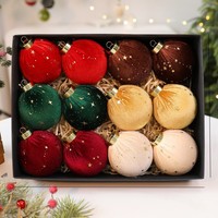 Premium Samt-Sternkugel Geschenkbox-Set 8cm 12 Stück Sortierte Farben Weihnachtsschmuck für Baum Kranz Heimdekoration