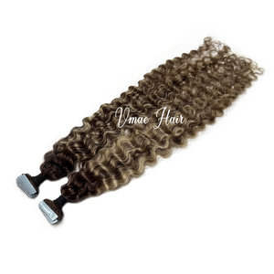 Extension Adesive in <span class=keywords><strong>Capelli</strong></span> Umani Vmae Remy, Radici Scure con Balayage, <span class=keywords><strong>Biondo</strong></span> Cenere Miele, Ricci Afro, Lisci Crespi - Product Image 5