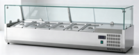 Table de préparation réfrigérée commerciale en acier inoxydable pour salades et pizzas, avec refroidissement direct, vitrine à salades de fruits et plateau en verre