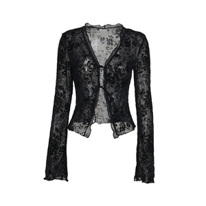 <span class=keywords><strong>Blusa</strong></span> de Chifón de Alta Calidad, Sexy, <span class=keywords><strong>con</strong></span> Cuello en V, Mangas <span class=keywords><strong>con</strong></span> Volantes, Camisas para Mujer al por Mayor, Estampado de Plantas y <span class=keywords><strong>Flores</strong></span>, Top para Mujer - Product Image 4