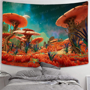Гобелен «Грибной лес и Замок»: Сказочный, причудливый, красочный гобелен с бабочками для дома, общежития, фэнтезийного декора - Product Image 2