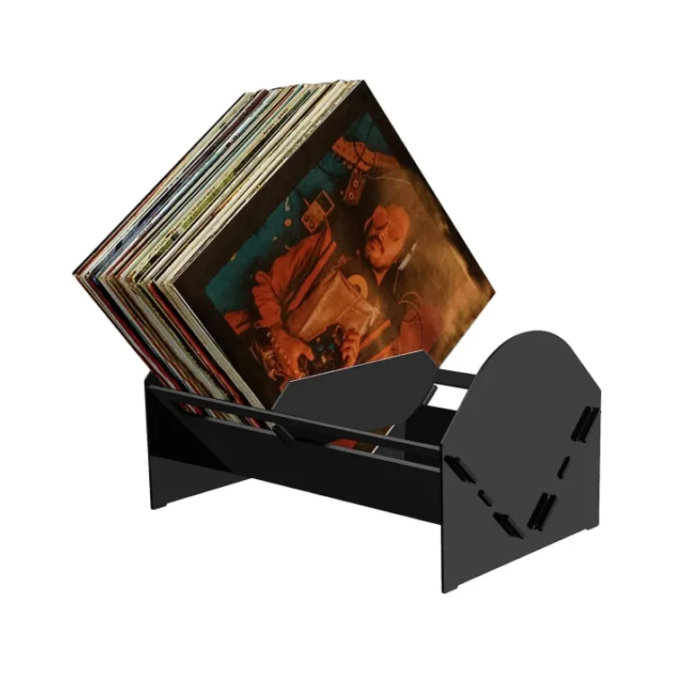 Supporto per ripiano da tavolo in acrilico nero per Cd, album, dischi in vinile, libri, riviste, file