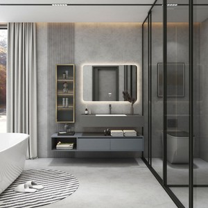 Solid wood wall mounted intelligent mirror cabinet integrated seamless ceramic basin large capacity storage bathroom cabinet - Product Image 5