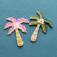 Patch brodé fait main en perles et sequins, motif palmier et cocotier, à coudre, pour la décoration de vestes, vêtements et sacs - Vente en gros