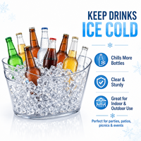 Seau à glace pliable en PET de 12 L en forme de bateau, portable, pour fêtes, refroidisseur à vin, OEM ODM, logo personnalisé, qualité alimentaire, bac transparent pour boissons