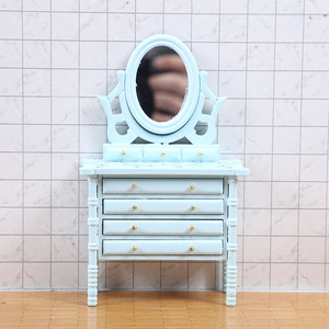 1:12 Mini muebles tocador de madera con cajón de espejo DIY casa de muñecas de bolsillo juguete para casa de muñecas artesanías decorativas - Product Image 3