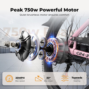 จักรยานไฟฟ้า 750W 24 นิ้ว พร้อมก้านปรับระดับได้ 50 °   โครงเหล็กกล้าคาร์บอน แบตเตอรี่ถอดได้ 48V 7.8AH เกียร์ 7 สปีด คลังสินค้าในสหรัฐอเมริกา จัดส่งฟรี - Product Image 3