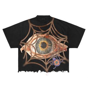 T-shirt Oversize Streetwear d'été imprimé numérique style Hip Hop déchiré à col montant en jersey 100% coton écologique - Product Image 3