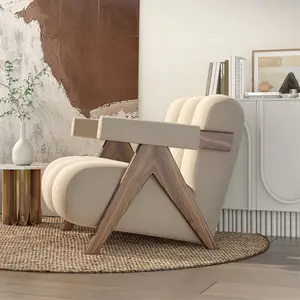 인테리어 가구 현대 북유럽 간단한 편안한 레저 단단한 나무 싱글 거실 화이트 양털의 소파 의자