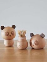 Distributeur de cure-dents en bois en forme de panda mignon et unique, décoration de cuisine et de maison, porte-cure-dents en bois ajouré