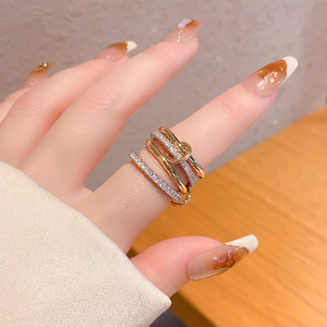 Geometric <b>Stacked</b> <b>Ring</b> Gold And <b>Silver</b> Two Tone Channel Setting Women's Fashion Jewelry Anniversary Gift - Product Image 1