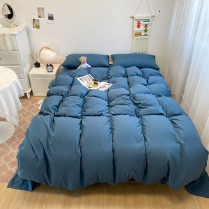 Parure de lit unie en coton lavé, quatre pièces, housse de <span class=keywords><strong>couette</strong></span>, drap plat, taie d'oreiller, douce et agréable pour la peau, pour la maison et l'hôtel - Vente chaude - Product Image 1