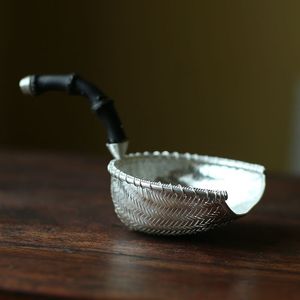 ที่กรองชาสีเงิน ด้ามไม้ไผ่ ทำด้วยมือ ใช้ซ้ำได้ ผิวด้าน ผลิตจากยูนนาน - Product Image 3