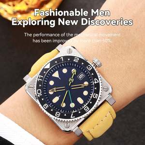 Montre mécanique automatique de luxe de haute qualité avec boîtier carré transparent, bracelet en cuir véritable double couche - Product Image 4