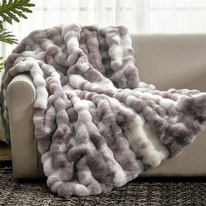 Plaid en fausse fourrure de lapin douce et moelleuse, double face, tie-dye <span class=keywords><strong>rose</strong></span>, tricoté, pour lit, confort et décoration intérieure hivernale - Product Image 1
