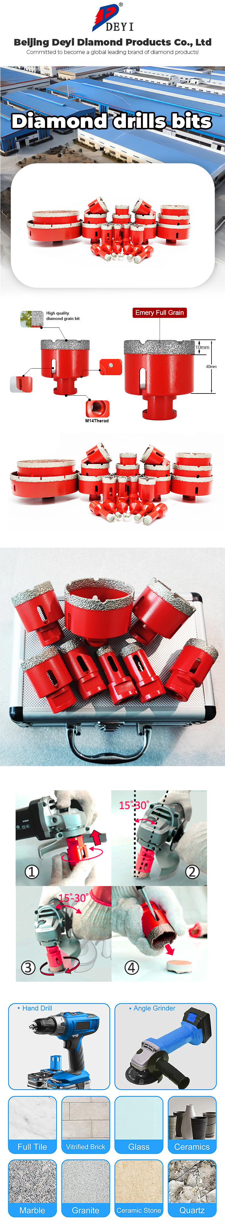 Vacuum Brazing Core Drill Diamond Hole Saw Set Diamond Drill Granite