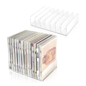 2 Pcs Clear Acrylic Cd Holder Stackable Dvd Display Rack Storage Organizer Stand Tray Holds Up To 14 Cd Cases For Media Shelf