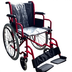 Silla de Ruedas de Tela Negra Resistente al Desgaste con Marco Rojo, Soporte Cruzado Estable y Diseño Antivuelco - Product Image 1