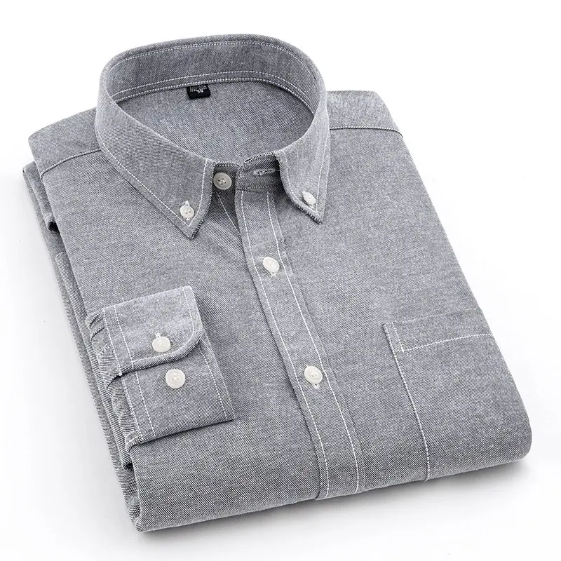 Spring Formal Wear Oxford Cotton Slim Casual Shirt Long Sleeve Button Collar Plaid Men Dress Shirts