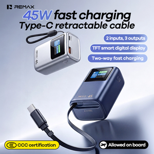 Cargador Portátil REMAX JP368 de 10000mAh con Carga Rápida PD de 45W, Cable USB-C Retráctil Integrado de 65cm <span class=keywords><strong>y</strong></span> Pantalla TFT - Product Image 3