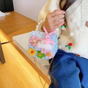 Sac à bandoulière carré pour enfants, motif dessin animé mignon, sac à <span class=keywords><strong>main</strong></span> en coton avec poignée en perles pour petites filles, motif fruits, style princesse - Product Image 5