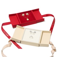 Boîte à bijoux rectangulaire haut de gamme à motif carré, avec ruban, double ouverture, pour collier, bague et boucles d'oreilles, emballage cadeau