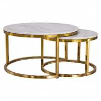 Ensemble de 2 tables gigognes rondes modernes en faux marbre blanc, design nouveau, pour salon, bureau, table basse avec structure en métal