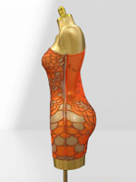 Robe moulante de luxe orange à une épaule ornée de strass en maille transparente pour performance scénique féminine