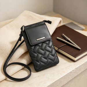 Women Woven <b>Quilted</b> Phone Crossbody Bag Faux Leather Mini Cell Phone Purse With Adjustable Thin Shoulder Strap - Product Image 6
