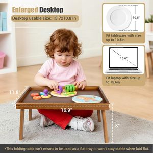 Plateau de lit en bambou <span class=keywords><strong>avec</strong></span> barre de support et pieds pliables, plateau de repas pour lit et canapé, pour manger et poser ordinateur portable, plateau TV - Product Image 3