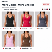 Ensemble de sport 2 pièces Dingtai pour femme : haut côtelé sans couture à col halter en V et leggings évasés taille haute à dos ouvert pour gym, fitness et yoga