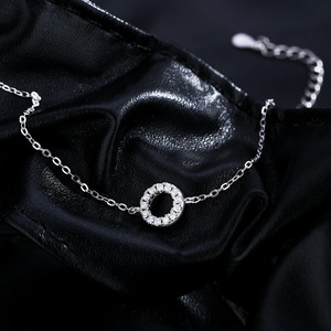S925 Silver Rhodium Plated Chain <b>Bracelet</b> With Crystal Circle Minimalist Women's Everyday Wear Jewelry - Product Image 4