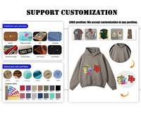 Sweat-shirts pour hommes effet vieilli avec broderie personnalisée, patchs en strass, fermeture éclair, délavage acide, style vintage, en molleton bouclette, streetwear, pour l'hiver