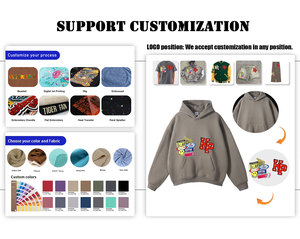 Sweat-shirts pour hommes effet vieilli avec broderie personnalisée, patchs en strass, fermeture éclair, délavage acide, style vintage, en molleton bouclette, streetwear, pour l'hiver - Product Image 5