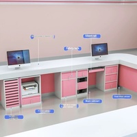 Bureau d'accueil personnalisable pour infirmières, réception d'hôpital, tri préalable, consultation, guide médical, comptoir de réception peint