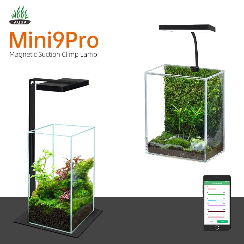 WEEK AQUA 2023 NEU Mini9Pro kleines Clip-LICHT biegbare Unterstützung RGB UV Vollspektrum-LED Aquariumlicht für Nano Pflanzen Terrarium