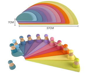 थोक लकड़ी के बड़े बिल्डिंग ब्लॉक्स बच्चों 11Pcs हल्के अर्द्ध सर्कल ब्लॉकों इमारत खिलौना इंद्रधनुष स्टेकर - Product Image 4
