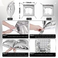36-50 pièces Ballons carrés argentés et noirs en aluminium, Kit d'arche en latex pour toile de fond murale double face, Décoration pour fête d'anniversaire, baby shower ou événement pour jeune fille