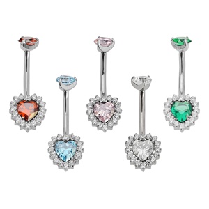 Anillo de Ombligo Clásico de Titanio ASTM F136 con Zirconia, Rosca Interna, Forma de Corazón, Longitud de Barra de 12 mm, Joyería Unisex para Piercing de Ombligo - Product Image 1