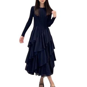 Abito a Pieghe Casual da Donna 2026, Vestito Elasticizzato con Collo Tondo e Maniche Lunghe, Modello Cake Dress - Product Image 2