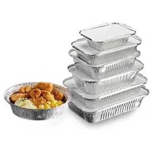 450Ml Rechthoekige Wegwerp Folie Container Food Grade Afhaalverpakking Aluminiumfolie Container Met Papieren Deksels