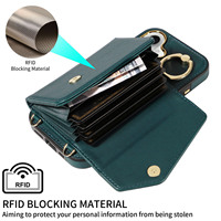 Étui de téléphone portable à bandoulière accordéon pour iPhone 16, portefeuille 7 cartes, blocage RFID, support anneau antichoc, protection 360°