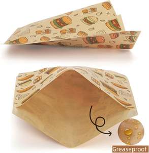 Sac en papier kraft à fond plat et pliable avec doublure cirée pour poulet frit, pizza, sushi, salade - Biodégradable et écologique - Product Image 4
