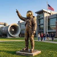 Estatua de Astronauta de Bronce Antiguo con Casco Dorado para Plaza de Campus Aeroespacial Universitario, Estatua de Bronce