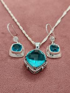 Parure de bijoux minimalistes en argent sterling 925 avec pendentif et boucles d'oreilles en quartz naturel, pierres précieuses en cristal, pour mariage et soirée - Product Image 1
